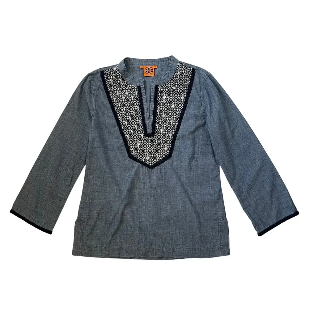 Tory Burch Bernadette Top - Blue Shirt - Blouse - Tunic - Size 12